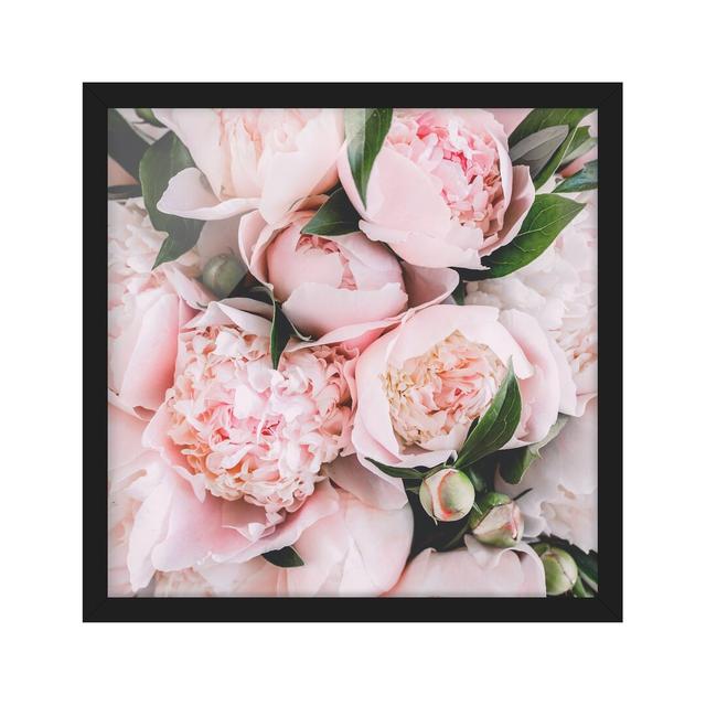 Pink Peonies with Leaves - Picture Frame Graphic Art Mercer41 Size: 70cm H x 70cm W x 2cm D, Frame Option: Black Framed on Productcaster.