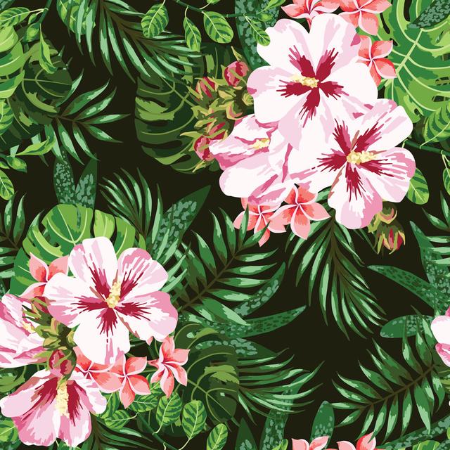 Vallarie Exotic Hawaiian Floral Pattern - Wrapped Canvas Print 17 Stories Size: 91cm H x 91cm W x 3.8cm D on Productcaster.