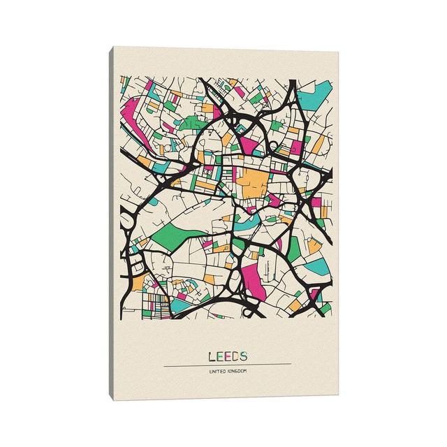 Leeds, England Map by Ayse Deniz Akerman - Wrapped Canvas Graphic Art Print Happy Larry Size: 45.72cm H x 30.48cm W x 1.9cm D on Productcaster.