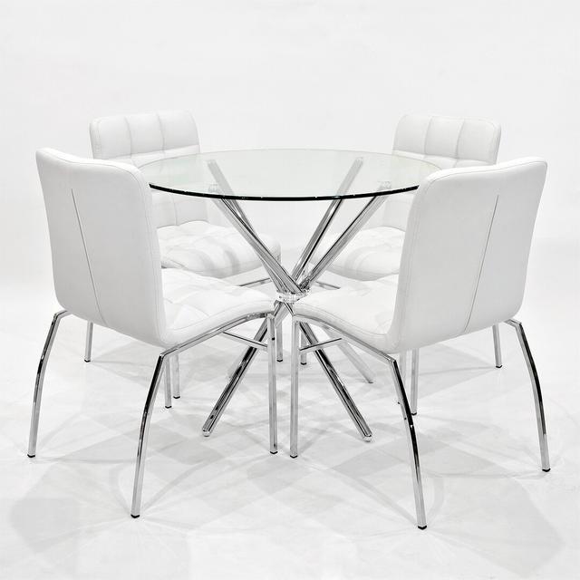 4 - Person Dining Set House Additions Colour (Table Base): Chrome, Colour (Chair): White on Productcaster.