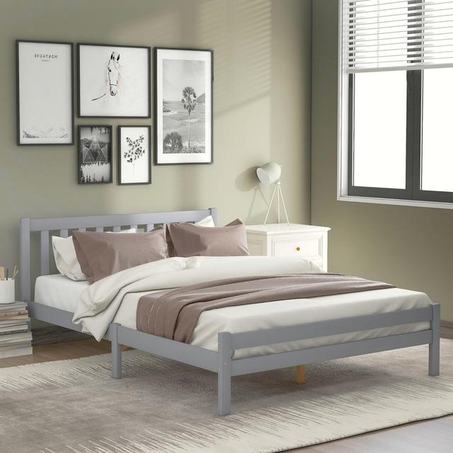 Roby Bed Frame Marlow Home Co. Size: Double (4'6), Colour: Grey on Productcaster.