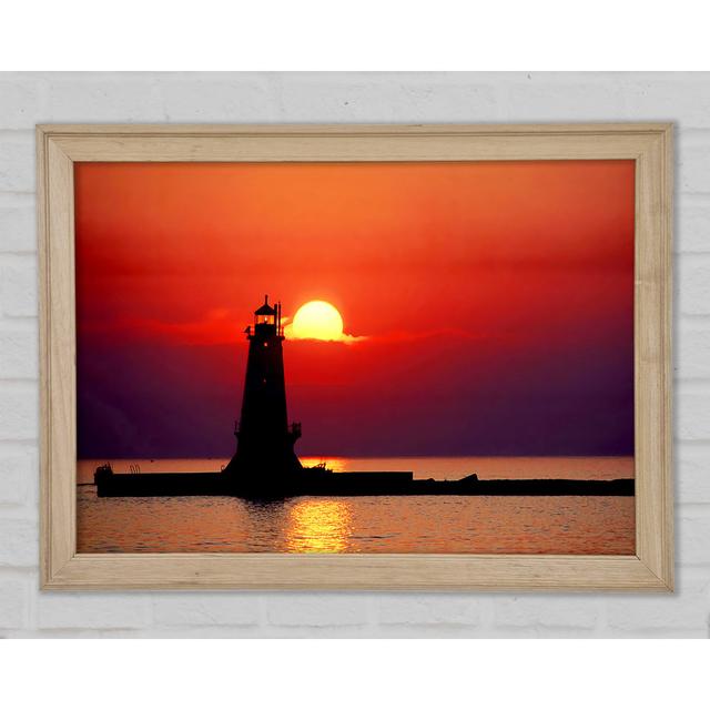 Lighthouse Sunset Red - Single Picture Frame Print Longshore Tides Size: 84.1cm H x 118.9cm W x 1.5cm D, Format: Natural Framed Paper on Productcaster.