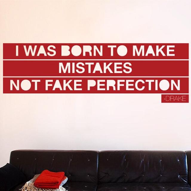 Drake I Was Born To Make Mistakes Not Fake Perfection Wall Sticker East Urban Home Size: Medium, Colour: Shiny Silver on Productcaster.