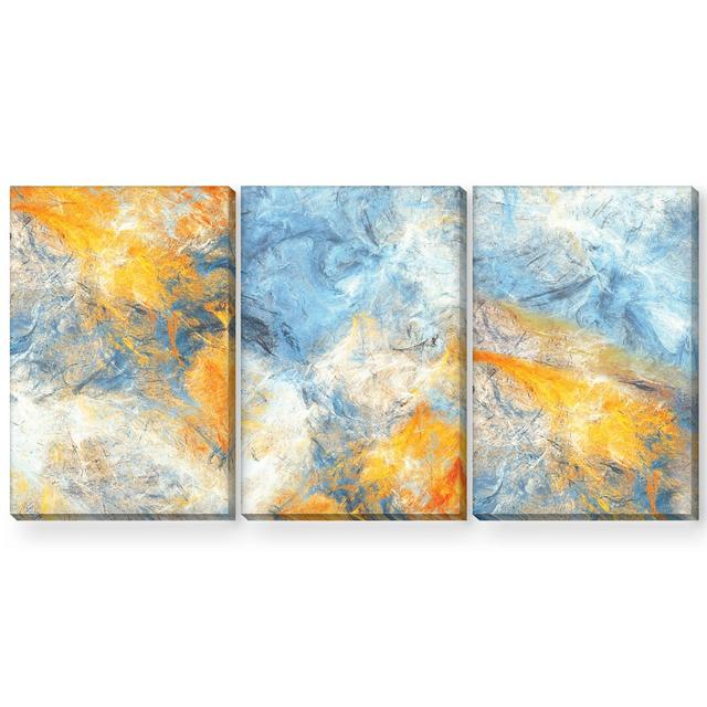 Abstract Blue - 3 Piece Graphic Art Set on Canvas Clock Canvas Format: Wrapped Canvas, Size: 90cm H x 180cm W x 3.8cm D on Productcaster.