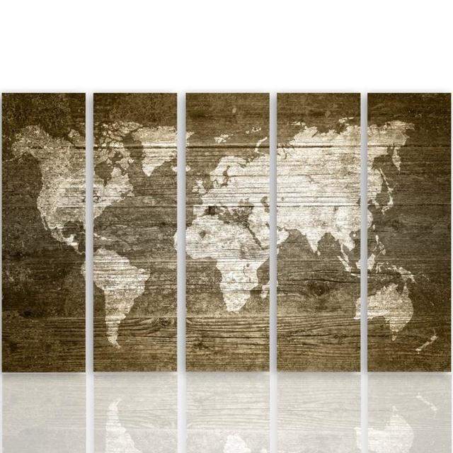 Rustic World Map - 5 Piece Wrapped Canvas Graphic Art Print Set Feeby Size: 100cm H x 150cm W on Productcaster.