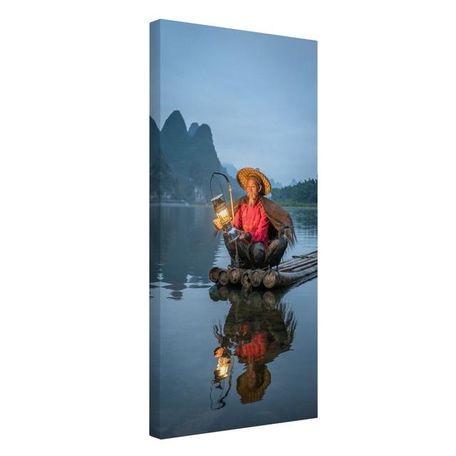 Cormorant Fisherman in the Evening - Wrapped Canvas Graphic Art Ebern Designs Size: 80cm H x 40cm W on Productcaster.