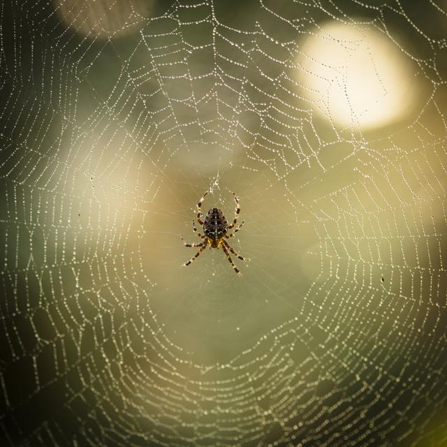 Spinne im Netz - Kunstdrucke auf Leinwand - Wrapped Canvas 17 Stories Größe: 80 cm H x 80 cm B x 1,8 cm T on Productcaster.