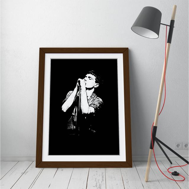 Musician Ian Curtis Black White Framed Wall Art Picture Print - A1 - Walnut Frame Latitude Run Format: Brown Framed, Size: 89cm H x 64cm W x 2cm D on Productcaster.