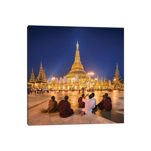 Group Of Buddhist Monks In Front Of The Golden Shwedagon Pagoda In Yangon, Myanmar Latitude Run Size: 45.72cm H x 45.72cm W x 1.91cm D on Productcaster.