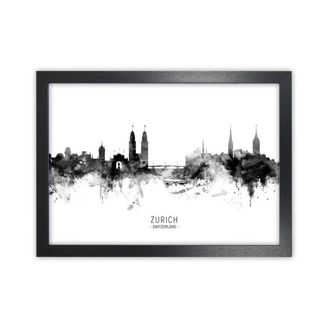 Zurich Switzerland Skyline Black White City Name by Michael Tompsett - Print Latitude Run Size: 64cm H x 88cm W x 3cm D, Format: Black Framed on Productcaster.