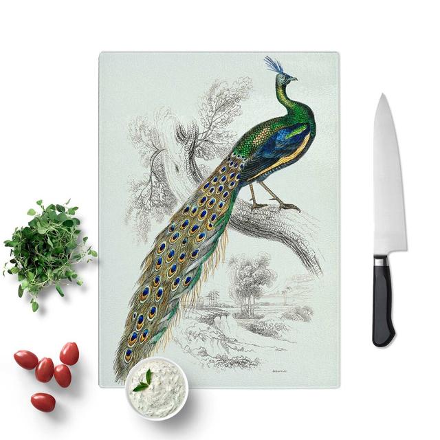 Glass Majestic Peacock by Sir William Jardine Chopping Board East Urban Home Size: 28.5 cm W x 20 cm L on Productcaster.