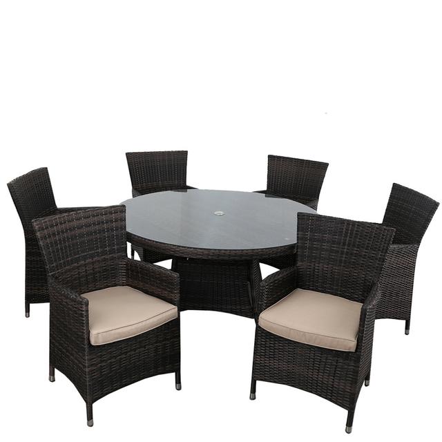 Valladolid 6 Seater Dining Set with Cushions Dakota Fields Colour (Chair Frame): Mix Brown, Colour (Frame): Mix Brown on Productcaster.