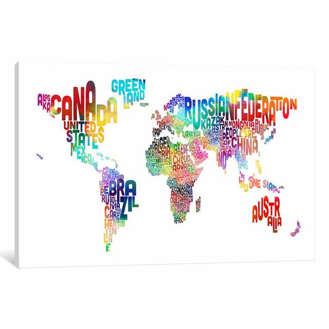 World (Countries) Typographic Map by Michael Tompsett - Print on Canvas East Urban Home Size: 30.48cm H x 45.72cm W x 1.91cm D, Colour: Red/Blue/Yello on Productcaster.