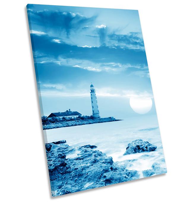 Lighthouse Blue Sunset Sea - Wrapped Canvas Graphic Art Breakwater Bay Size: 61cm H x 40.6cm W x 2cm D on Productcaster.