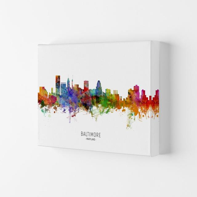 Baltimore Maryland Skyline by Michael Tompsett - Print Ebern Designs Size: 29.7cm H x 42cm W x 4cm D, Format: Wrapped Canvas on Productcaster.