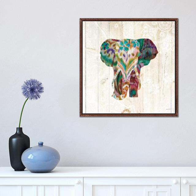 Boho Paisley Elephant III by Danhui Nai - Print on Canvas World Menagerie Format: Classic Brown Wood Framed, Size: 45.72cm H x 45.72cm W x 3.81cm D on Productcaster.