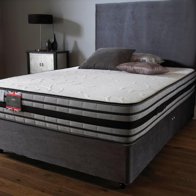 Aspelare Latex Foam Divan Bed Fairmont Park Storage Type: 2 Drawers, Size: Kingsize, Colour: Steel Plush Velvet on Productcaster.