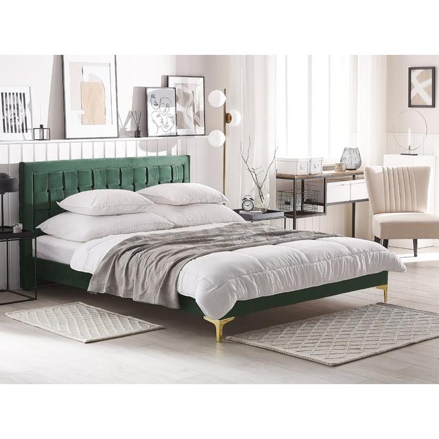 Ilya Upholstered Bed Frame Etta Avenue Colour: Green, Size: Super King (6') on Productcaster.