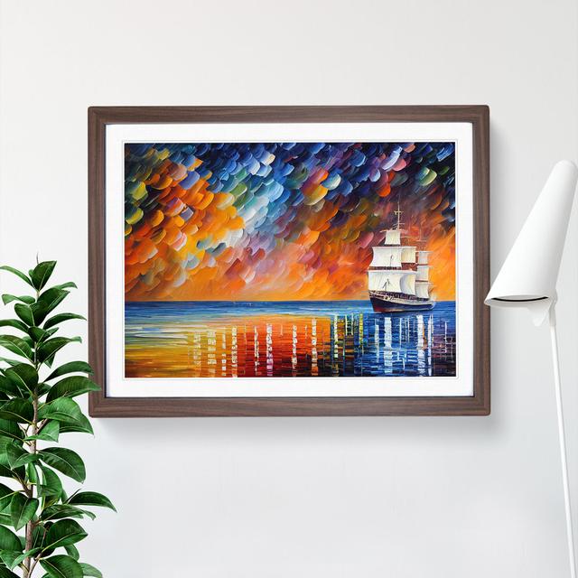 Ship on the Horizon - Picture Frame Graphic Art Breakwater Bay Frame Colour: Walnut, Size: 34cm H x 46cm W x 2cm D on Productcaster.