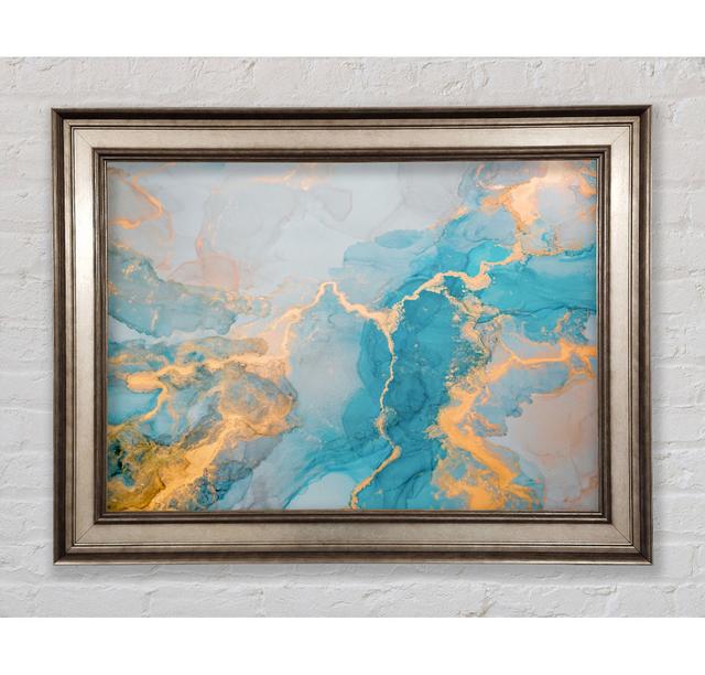 Gold And Light Blue Shimmers Framed Print Bright Star Size: 100cm H x 141.4cm W on Productcaster.