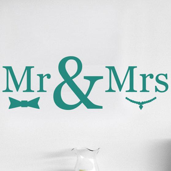 Mr Mrs Wall Sticker East Urban Home Size: Large, Colour: Aqua Green on Productcaster.