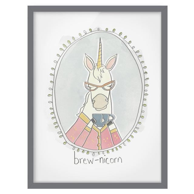 Caffeinated Unicorn - Picture Frame Graphic Art Harriet Bee Frame Option: Grey, Size: 70cm H x 50cm W x 2cm D on Productcaster.