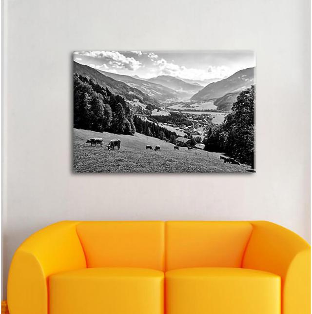 Leinwandbild Herd of Cows on Zillertal Alpine Meadow Brambly Cottage Maße: 40 cm H x 60 cm B x 1,8 cm T on Productcaster.