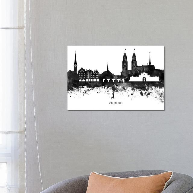 Zurich Skyline Black & White by WallDecorAddict - Wrapped Canvas Print Latitude Run Size: 45.72cm H x 66.04cm W x 1.91cm D on Productcaster.