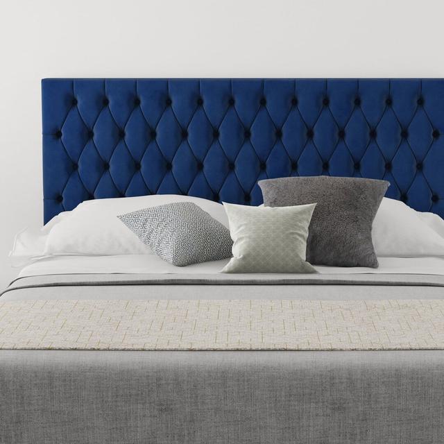 Shaylee Upholstered Headboard Etta Avenue Upholstery: Velvet Navy, Size: Single (3') on Productcaster.