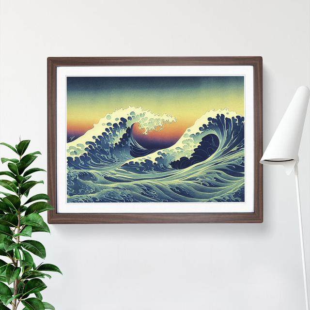 Japanese Waves Crashing - Picture Frame Graphic Art Alpen Home Size: 46cm H x 64cm W x 2cm D, Frame Colour: Walnut on Productcaster.