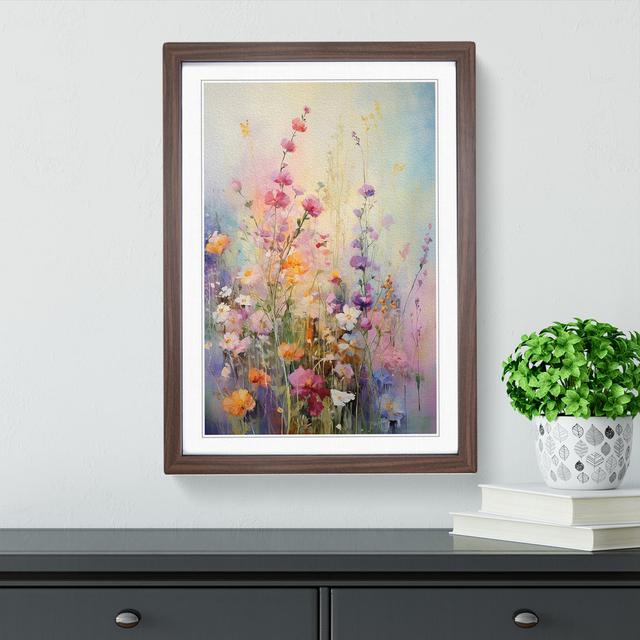 XYZ-FRM-V1223-6544 Wildflowers Impressionism - Single Picture Frame Print on Wood Big Box Art Size: 34cm H x 25cm W x 2cm D, Frame Colour: Walnut on Productcaster.