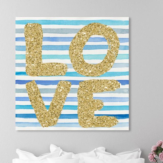 'Effortless Love Blue Stripes' Typography on Wrapped Canvas East Urban Home Size: 109.2 cm H x 109.2 cm W x 3.8 cm D on Productcaster.