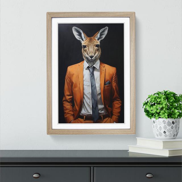 Kangaroo in a Suit Painting No.2 Happy Larry Format: Oak Framed, Size: 64cm H x 46cm W x 2cm D on Productcaster.