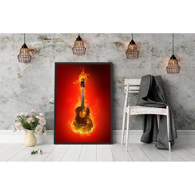 Gerahmtes Wandbild Brennende Gitarre Heiße Flammen East Urban Home Größe: 100 cm H x 70 cm B on Productcaster.