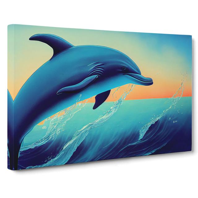 Dolphin at Sunrise - Wrapped Canvas Graphic Art House of Hampton Size: 35cm H x 50cm W x 3cm D on Productcaster.