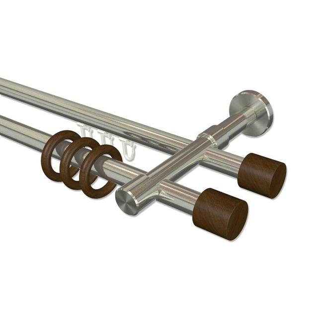 Jacky Curtain Pole Set Symple Stuff Finish: Stainless Steel/Walnut Lacquered, Size: 5cm H x 480cm W x 15cm D on Productcaster.