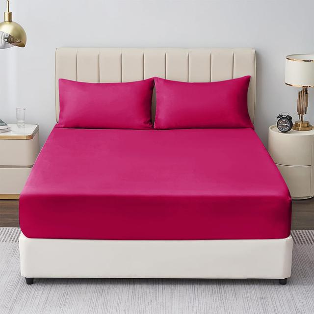 Mieasha Microfiber Plain Weave Fitted Sheet 17 Stories Colour: Pink, Size: Double (4'6) on Productcaster.