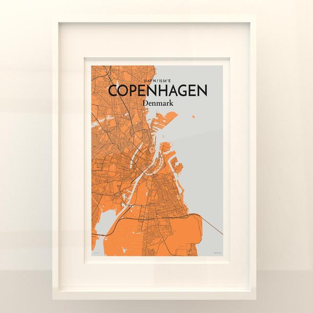 Copenhagen City Map in Orange - Unframed Graphic Art Borough Wharf Size: 24cm H x 18cm W x 0.05cm D on Productcaster.