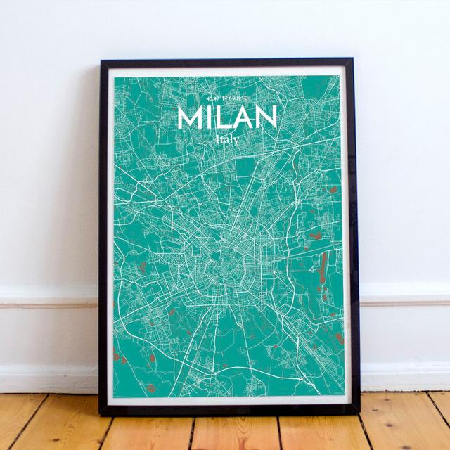 Milan City Map - Unframed Graphic Art Print on Paper East Urban Home Size: 70cm H x 50cm W x 0.13cm D on Productcaster.