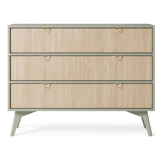 Amata 3 Drawer 106Cm W Chest of Drawers Mikado Living Colour: Light Sage Matt/Oak Scandi on Productcaster.