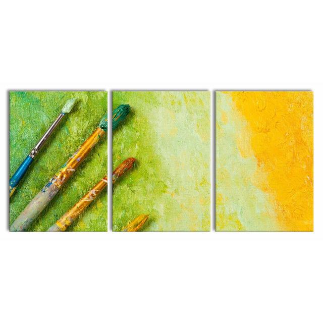 Paintbrushes 3-Piece Photograph Set on Canvas East Urban Home Size: 100 cm H x 210 cm W on Productcaster.