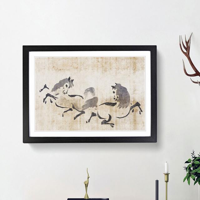 Two Horses Playing by Kano Tan'yu - Picture Frame Painting Print East Urban Home Frame Option: Black Framed, Size: 36cm H x 48cm W x 2cm D on Productcaster.