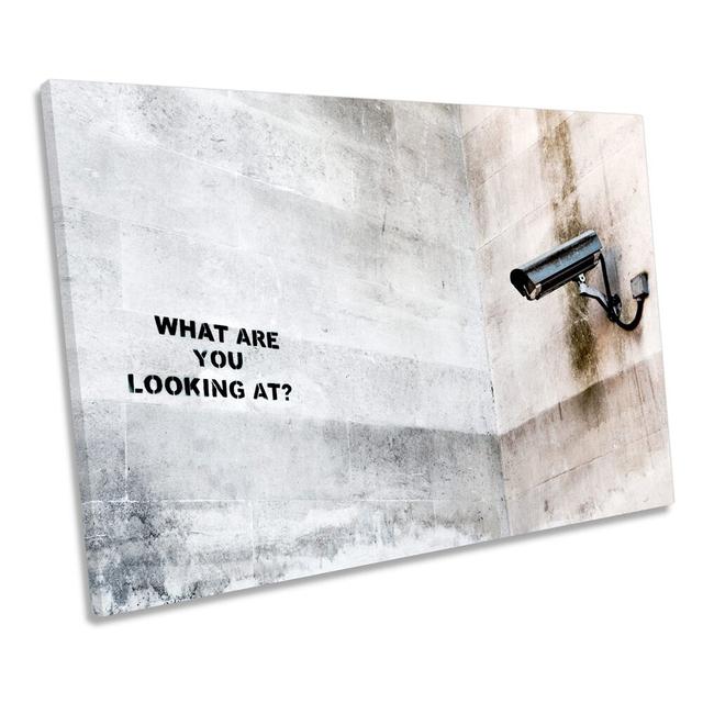 Banksy CCTV Graffiti CANVAS WALL ART Box Framed Happy Larry Size: 91.4cm H x 137.2cm W x 4cm D on Productcaster.