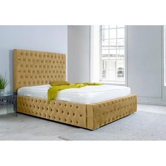 Juna Upholstered Bed Frame Mercer41 Colour: Beige, Size: Small Double (4') on Productcaster.