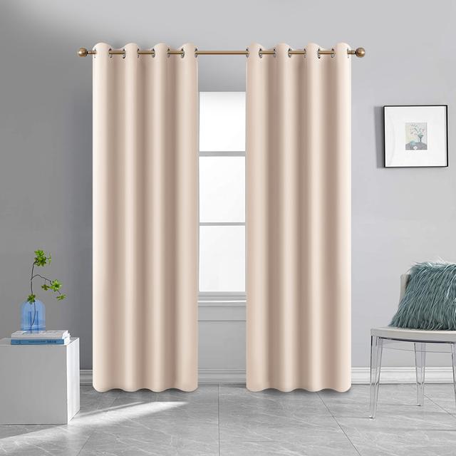 Gunhild Synthetic 100% Room Darkening Blackout Eyelet Curtain Pair Wade Logan Panel Size: 228 W x 274 D cm, Colour: Cream on Productcaster.