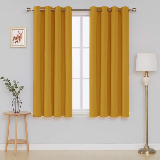 Jeffro Pair Eyelet Blackout Curtains 17 Stories Panel Size: 116.84cm Width x 228.6cm Drop, Curtain Colour: Ochre on Productcaster.