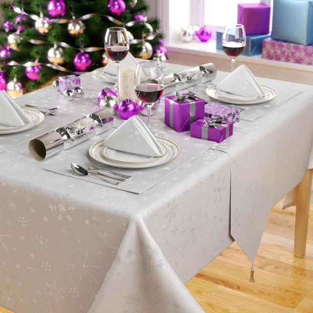 Christmas Blizzard Snowflake Embossed Design 70in Tablecloth and 6 Napkins The Seasonal Aisle Colour: White on Productcaster.