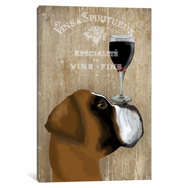 Dog Au Vine Boxer by Fab Funky - Print on Canvas East Urban Home Size: 66.04cm H x 45.72cm W x 3.81cm D, Frame Option: No Frame on Productcaster.