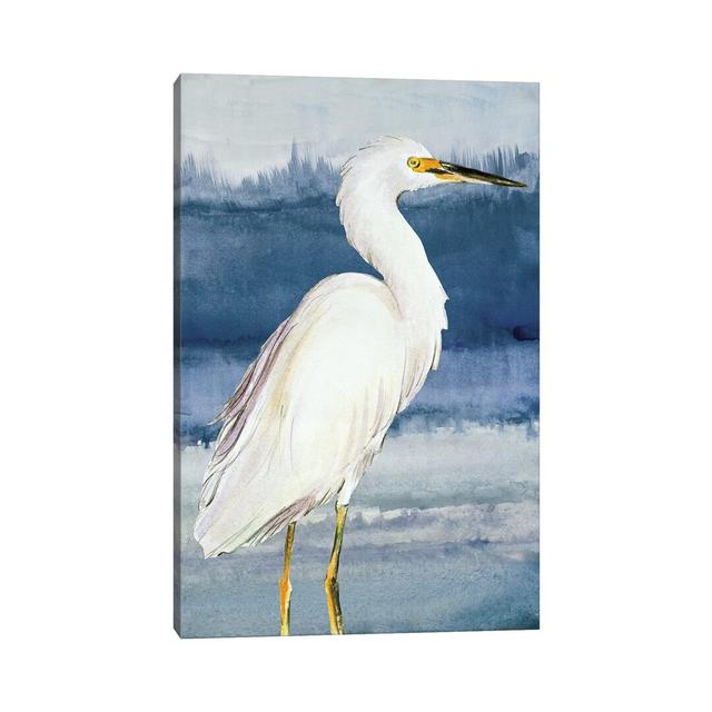 Heron On Blue II Highland Dunes Size: 152.4cm H x 101.6cm W x 3.81cm D, Format: Wrapped Canvas on Productcaster.