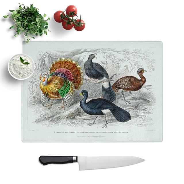 Tempered Glass Wild Turkey and Curassow Birds by Oliver Goldsmith Chopping Board East Urban Home Size: 39 cm W x 28.5 cm L on Productcaster.